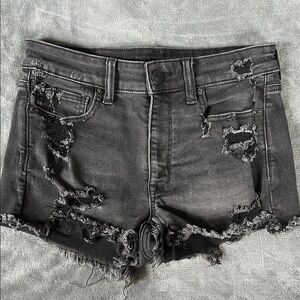 American Eagle Outfitters Black Jean Shorts Distressed Frayed Hem